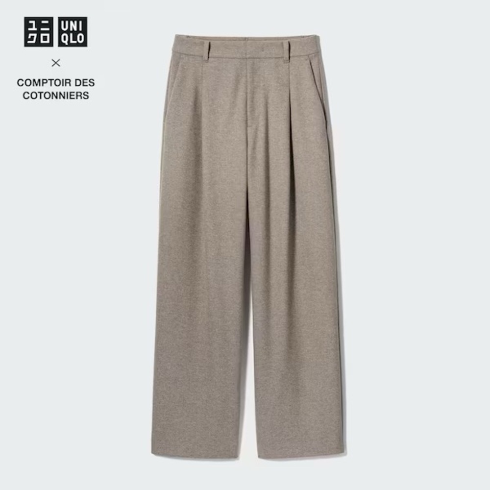 Comptoir Des Cotonniers Wide-Leg Pleated Trousers in Taupe - Picture 5 of 13